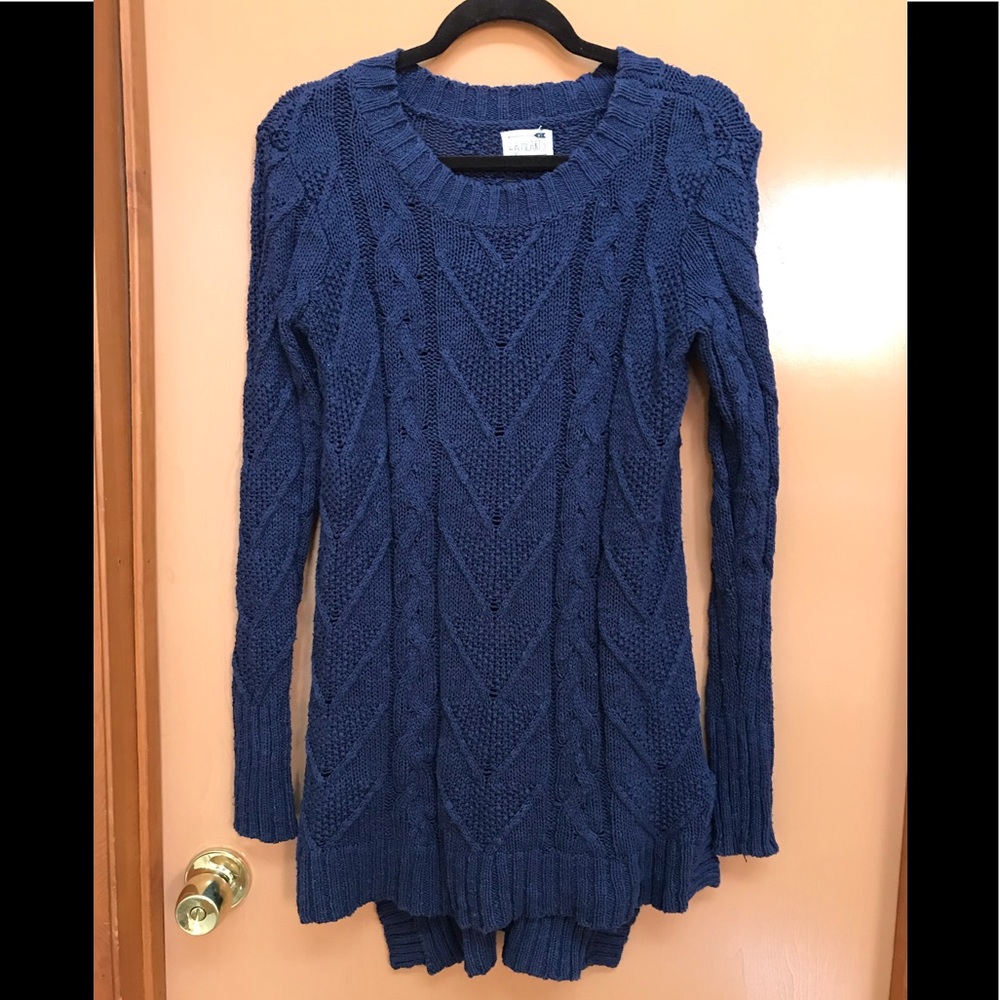 LA Hearts Long Navy Cable open knit sweater Sz XS